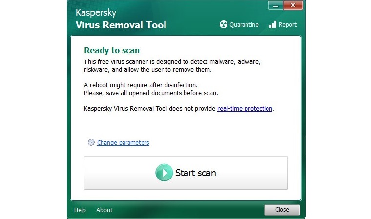 Стартовый экран утилиты Kaspersky Virus Removal Tool