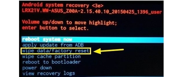 «Wipe data/factory reset» в Recovery