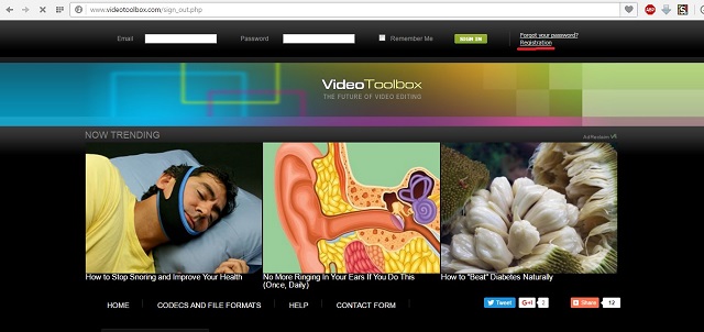  Рис. №4. Надпись «Регистрация» вверху окна сайта videotoolbox.com