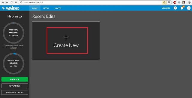 Рис. №9. Кнопка «Create now» на сайте wevideo.com
