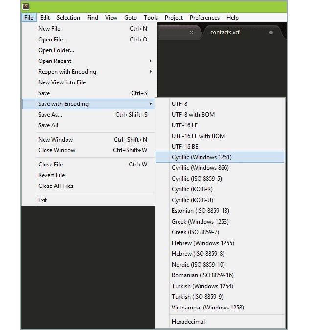 Изменение кодировки в Sublime Text