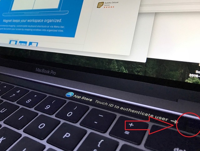 Рис. №2. TouchID на MacBook Pro