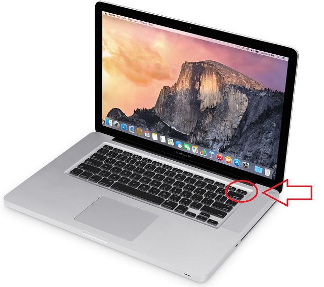 Рис. №3. Кнопка включения на MacBook, выпущенном до 2016 года