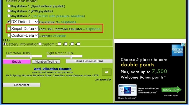 Рис. №3. Вариант «Xbox 360 Cоntroller Emulator» на вкладке «Profiles»