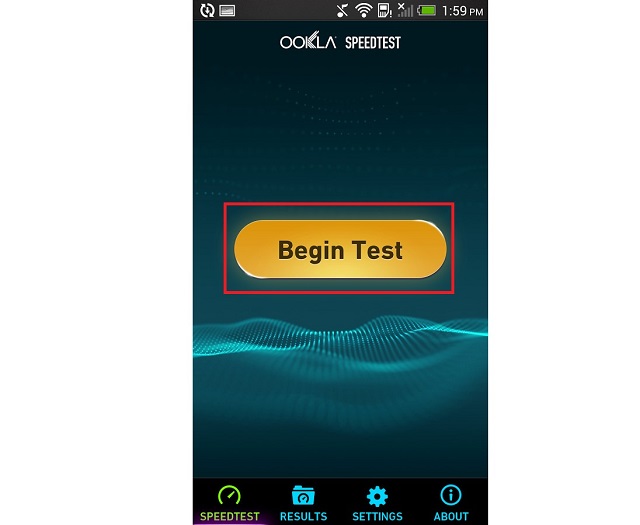 Кнопка «Begin Test» в приложении Speedtest.net