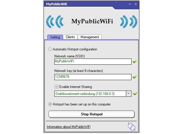 Рис. №8. Программа MyPublicWiFi для раздачи Wi-Fi