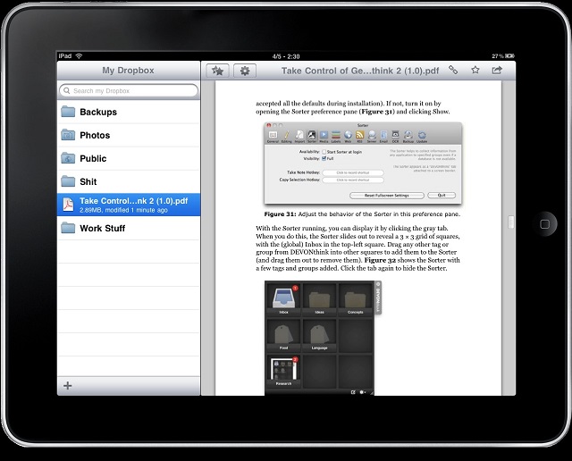 Приложение Dropbox на iPad