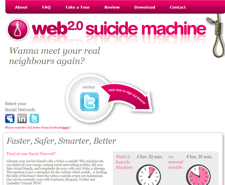 Интерфейс сайта Suicidemachine.org