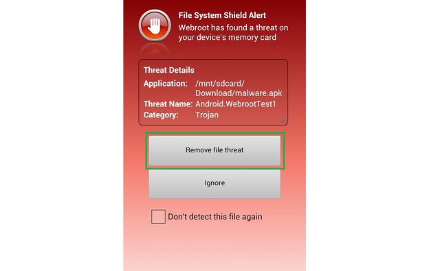 Рис. №2. Окно просмотра возникшей угрозы в WebrootSecureAnywhere AntiVirus