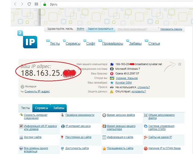 Рис. №4. IP-адрес на сайте 2ip.ru