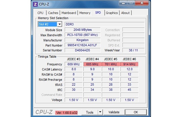 Вкладка «SPD» в программе CPU-Z