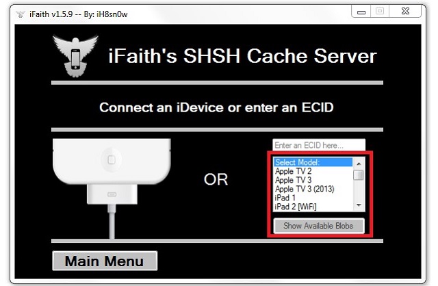 Рис. №4. Использование программы iFaith для доступа к сертификатам SHSH