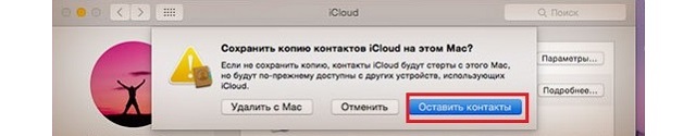 Рис. №3. Пункт «iCloud» в настройках и кнопки «Удалить…», «Оставить…» при выходе