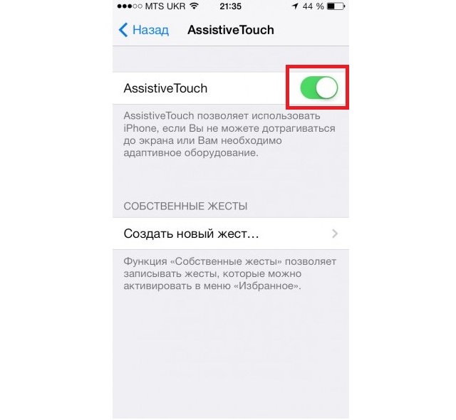 Рис. №1. Меню функции AssistiveTouch в iPhone
