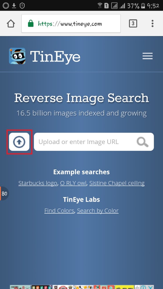 №6. Кнопка загрузки с устройства на tineye.com