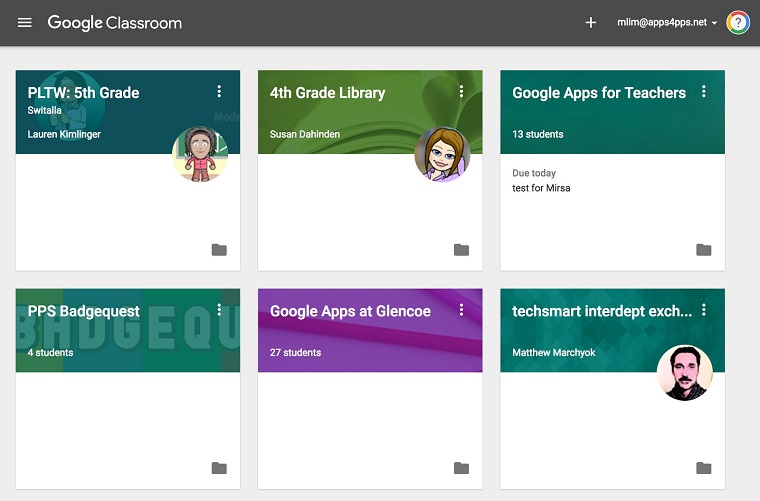 Интерфейс приложения Google Classroom