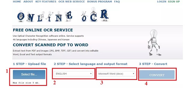 Процесс использования Online-Ocr