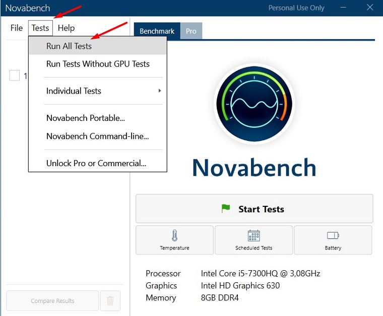 Запуск тестов через Novabench