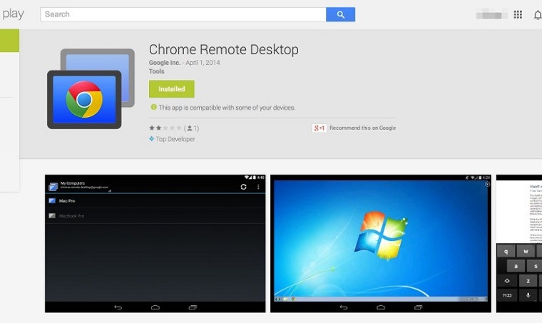 Приложение Chrome Remote Desktop в магазине Google