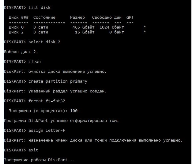 Использование DiskPart для форматирования